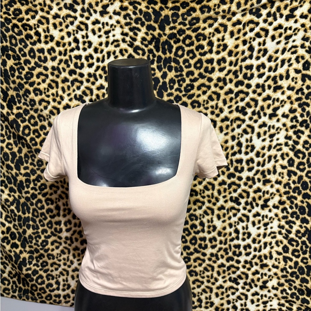 Women's Beige Square Neck Top